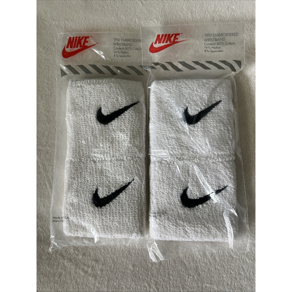 Pair Vtg Nike Embroidered Swoosh Wristbands Basketball Tennis White Made in USA